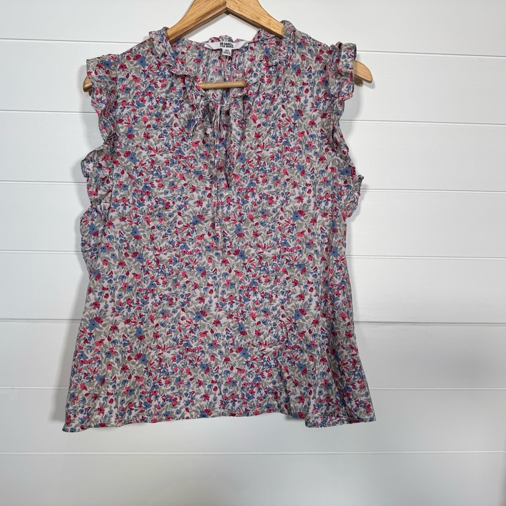 BB Dakota Floral Ruffle Sleeve Top - Red and Blue